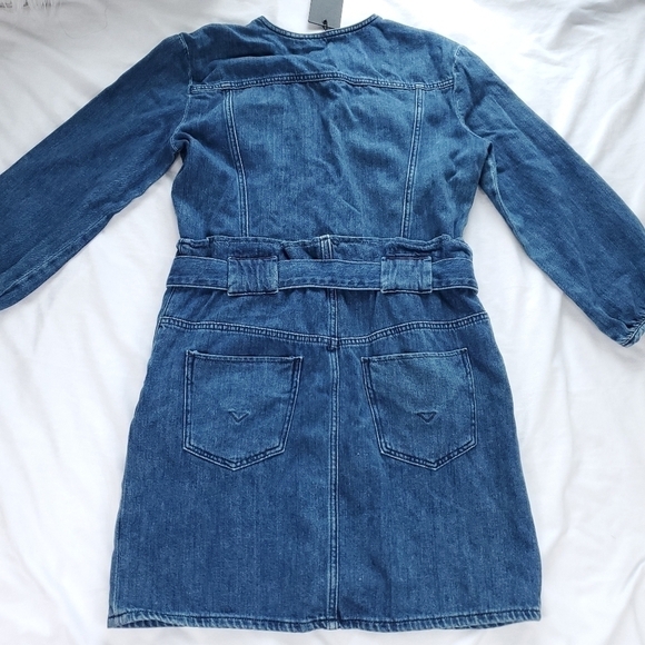 Hudson Blouson Sleeve Paper Bag Denim Longsleeve Dress - Medium Indigo Blue - Picture 15 of 16